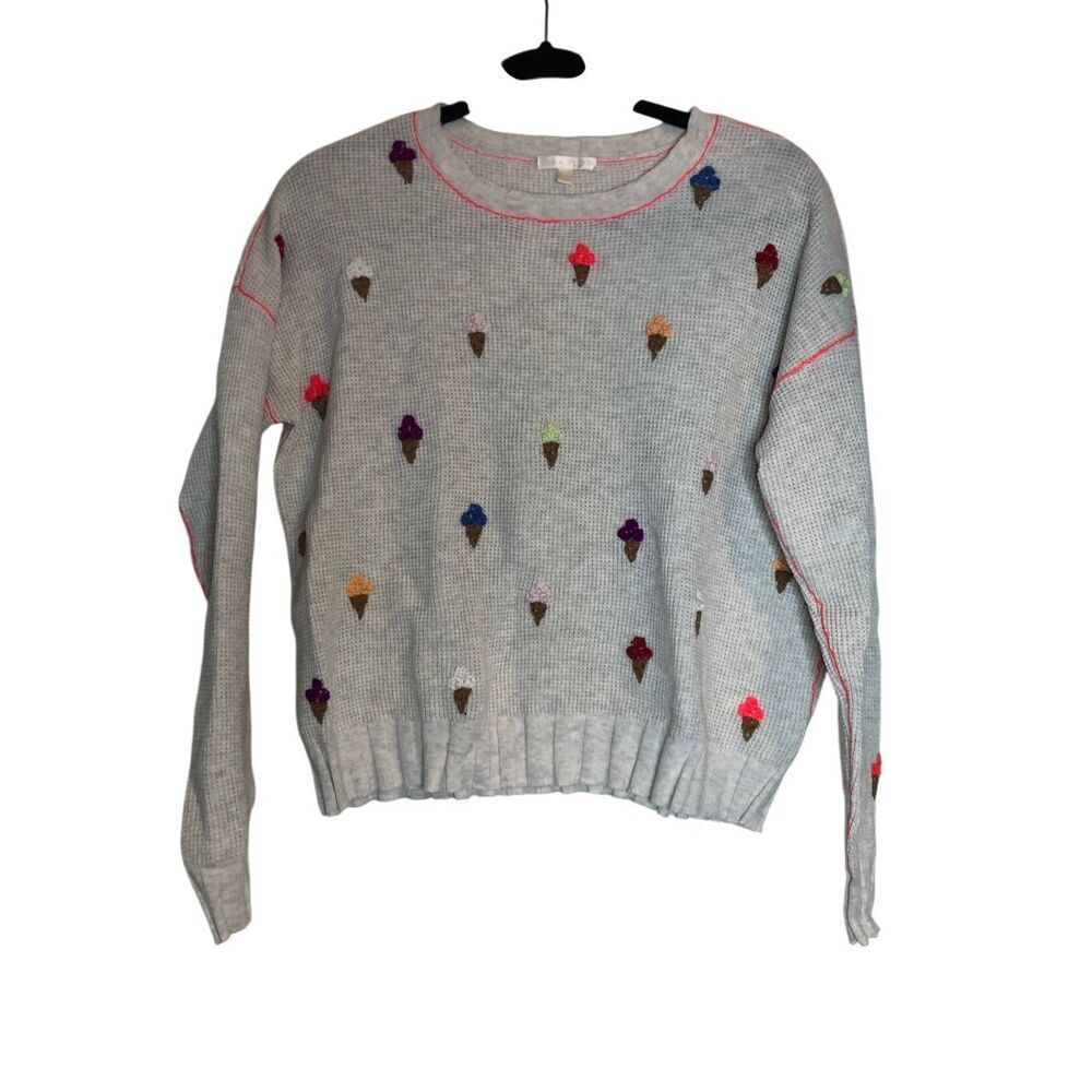 Lisa Todd Embroidered Ice Cream Cone "what's the scoop" Waffle Sweater sz S quir - Picture 2 of 8